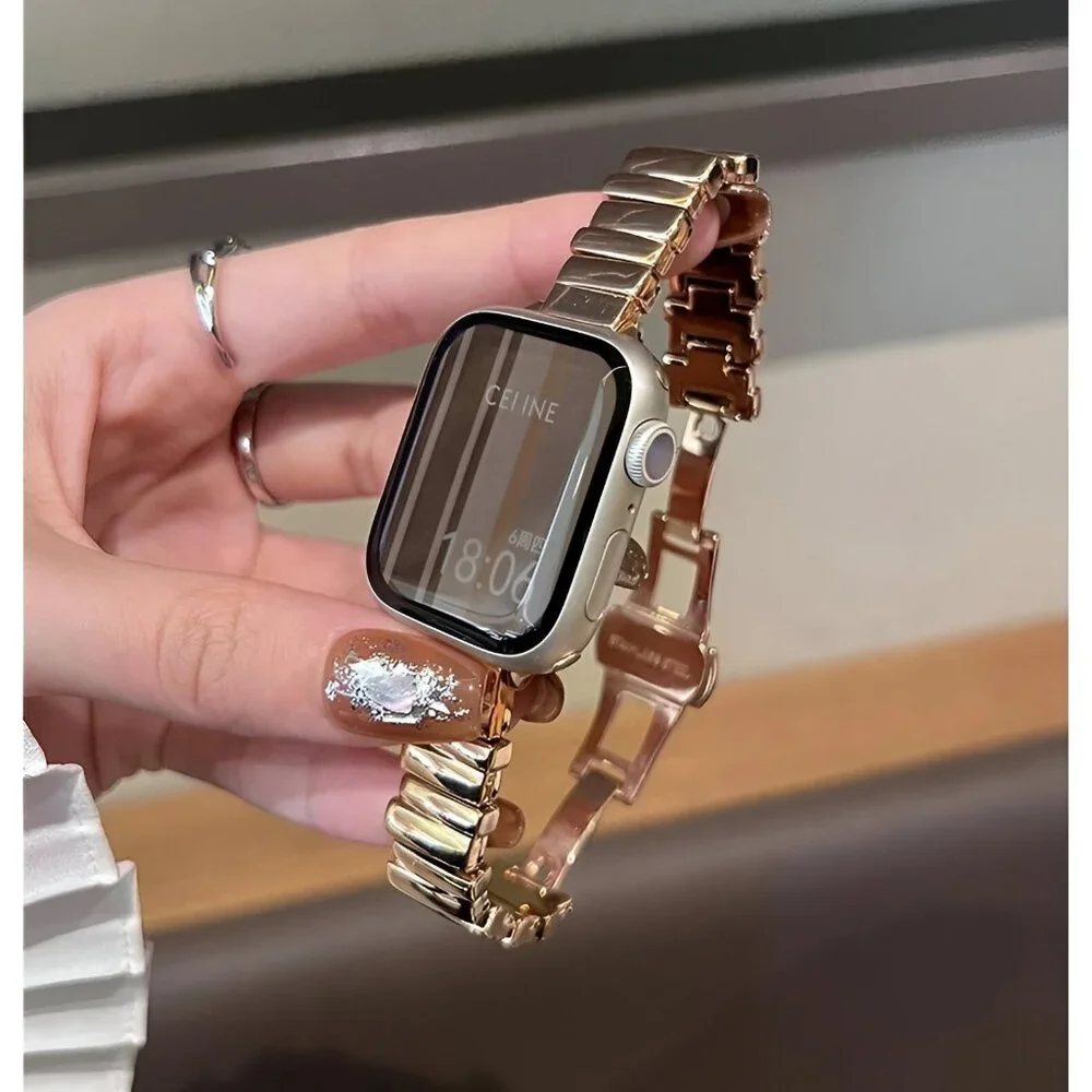 Apple Watch Band Stylish Adjustable Slim Strap Silver Stainless Band - RoseGold